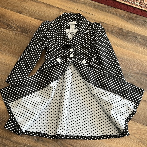 BONNIE Jean Black & White Polka Dot Coat Size 10 - Picture 7 of 12